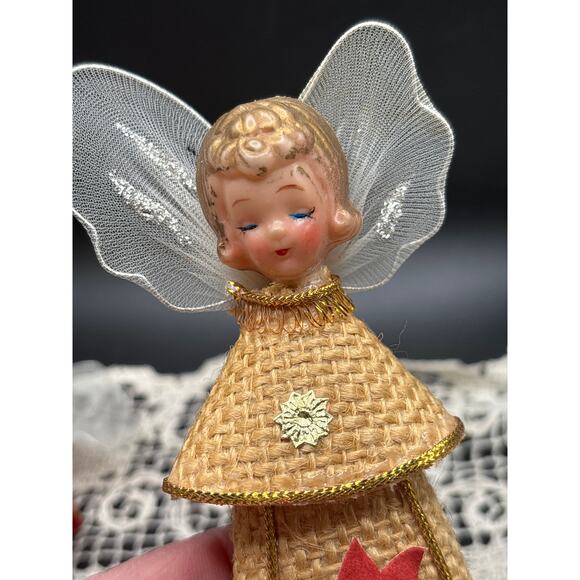 Vintage Burlap Angel Ornaments Set of Two Paper Cone Angels Retro Holiday Decor - Picture 5 of 7